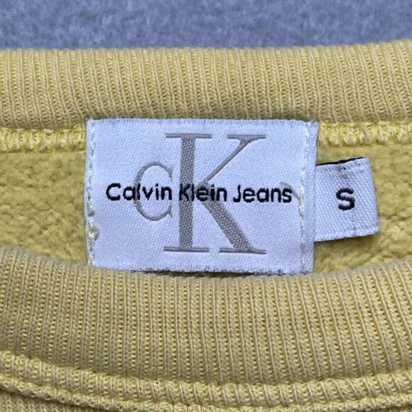 Vintage Calvin Klein Jeans Embroidered Spellout Yellow Crewneck Sweatshirt S USA - Picture 3 of 6